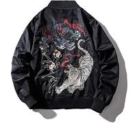 XYXIONGMAO Ropa japonesa Hip Hop con diseño de dragón y tigre, chaqueta bomber para hombre de gran tamaño, cortavientos urbana, ropa callejera voladora, Negro, Medium