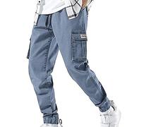 XYXIONGMAO Streetwear Hip Hop Cargo Joggers Pantalones para Hombre Chándal Denim Sport Harness Pies Harlan Casual Pantalones, M
