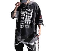XYXIONGMAO Techwear - Camisa japonesa de estilo urbano y hip hop para hombre, diseño gráfico del alfabeto, ropa de trabajo, sudadera gótica, Negro, XX-Large