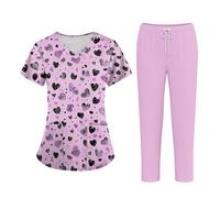 XYYYHTL Uniforme Sanitario Mujer Elastico Estampado 2PC Camisas para trabajos +Pantalones para trabajos sanitarios