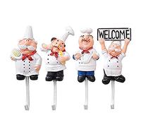 XZANTE Paquete de 4 Ganchos de Pared de Estatuilla de Chef Francés de Resina Percha Gancho de Estante Montaje de Pared de Cocinero Decorativo (Estilo Surtido)