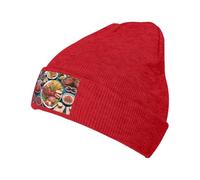 XZDAL A Delicious Feast Gorro de punto cálido negro para mujer, suave y cómodo, gorro de invierno con forro polar, rosso, Talla única