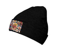 XZDAL A Delicious Feast Gorro de punto cálido negro para mujer, suave y cómodo, gorro de invierno con forro polar, Negro, Talla única