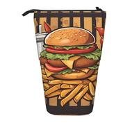 XZDAL Estuche de dibujos animados de hamburguesas de gran tamaño con diseño expandible, almacenamiento portátil y ligero para artículos de papelería, artículos pequeños