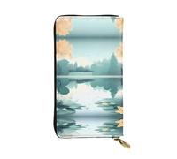 XZDAL Fallen Leaves on a Tranquil Lake - Cartera larga de cuero con ranuras para tarjetas, bolsillo para dinero en efectivo y sección de monedas con cremallera