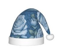 XZDAL Hermosas rosas sobre fondo azul, sombrero de Papá Noel suave al tacto para fiestas de vacaciones, accesorios de disfraces, decoración