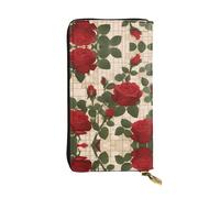XZDAL Many Red Roses - Cartera larga de piel con ranuras para tarjetas, bolsillo para dinero en efectivo y sección de monedas con cremallera