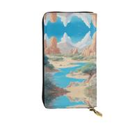 XZDAL Oasis in The Desert - Cartera larga de cuero con ranuras para tarjetas, bolsillo para dinero en efectivo y sección de monedas con cremallera