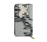 XZDAL Pine Tree Under The Moon - Cartera larga de piel con ranuras para tarjetas, bolsillo para dinero en efectivo y sección de monedas con cremallera