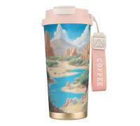 XZDAL Taza de café de acero inoxidable 316 Oasis in The Desert rosa con tapa y popote para oficina y deportes