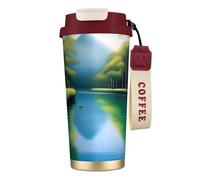 XZDAL Taza de café de acero inoxidable 316 Serene Waters con tapa y pajita para oficina y deportes