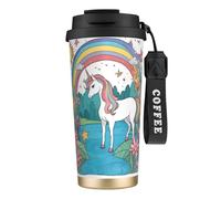 XZDAL Taza de café de acero inoxidable 316 Unicorns by The River, color negro, con tapa y pajita para oficina y deportes