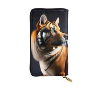 XZDAL Tiger and Dog - Cartera larga de piel con ranuras para tarjetas, bolsillo para dinero en efectivo y sección de monedas con cremallera