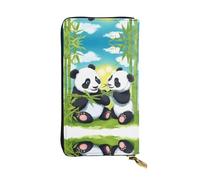 XZDAL Two Happy Pandas - Cartera larga de cuero con ranuras para tarjetas, bolsillo para dinero en efectivo y sección de monedas con cremallera