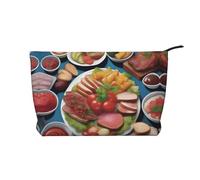 XZDCAL A Delicious Feast - Bolsa de maquillaje de pana con forro resistente para viajes y uso diario, color negro, talla única, Black, Talla única