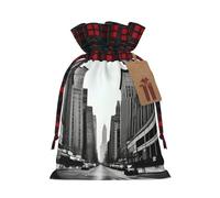 XZDCAL aCity Street - Bolsa de regalo de yute con cordón y tela de tartán y etiqueta de papel kraft para festivales y ocasiones especiales