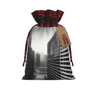 XZDCAL aUrban Horizon - Bolsa de regalo de yute con cordón y tela de tartán y etiqueta de papel kraft para festivales y ocasiones especiales