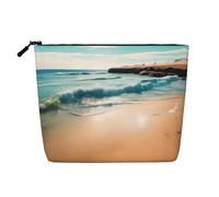 XZDCAL Beach Scenery - Bolsa de maquillaje de una sola capa con aspecto de lino con cremallera que garantiza tus necesidades diarias o de viaje, color negro, talla única, Black, Talla única