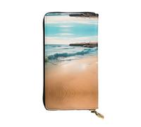 XZDCAL Beach Scenery - Cartera larga de piel para niñas y mujeres con múltiples compartimentos, color negro, talla única, Black, Talla única