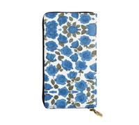 XZDCAL Beautiful blue roses - Cartera larga de piel para niñas y mujeres con múltiples compartimentos, color negro, talla única, Black, Talla única