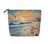 XZDCAL Birds on the beach - Bolsa de maquillaje de una sola capa con aspecto de lino con cremallera que garantiza tus necesidades diarias o de viaje, color negro, talla única, Black, Talla única
