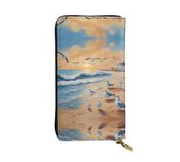 XZDCAL Birds on the beach - Cartera larga de piel para niñas y mujeres con múltiples compartimentos, color negro, talla única, Black, Talla única