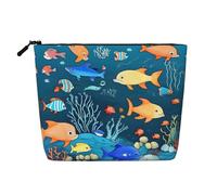 XZDCAL Blue underwater world of fish - Bolsa de maquillaje de una sola capa con aspecto de lino con cremallera que garantiza tus necesidades diarias o de viaje, color negro, talla única, Black, Talla