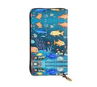 XZDCAL Blue underwater world of fish - Cartera larga de piel para niñas y mujeres con múltiples compartimentos, color negro, talla única, Black, Talla única