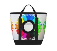 XZDCAL Bolsa de mano aislada de gran capacidad con círculos de colores para mujeres, comestibles, almuerzos y picnics, color negro, talla única, Black, Talla única