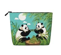 XZDCAL Bolsa de maquillaje de dos bonitos pandas grandes de una sola capa con aspecto de lino con cremallera que garantiza tus necesidades diarias o de viaje, color negro, talla única, Black, Talla