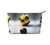 XZDCAL Bolsa de maquillaje de pana con dos balones de fútbol de diferentes tamaños con un forro resistente para viajes y uso diario, color negro, talla única, Black, Talla única