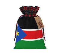 XZDCAL Bolsa de regalo con cordón de yute de la bandera de Sudán del Sur con tela de tartán y etiqueta de papel kraft para festivales y ocasiones especiales