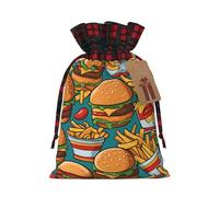 XZDCAL Bonita bolsa de regalo de yute con cordón y tela de tartán y etiqueta de papel kraft para festivales y ocasiones especiales, Black, M