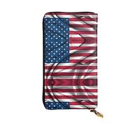 XZDCAL Cartera larga de piel con bandera americana para niñas y mujeres con múltiples compartimentos, color negro, talla única, Black, Talla única
