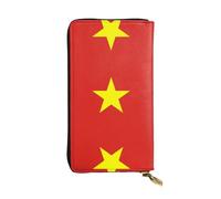 XZDCAL Cartera larga de piel con bandera vietnamita para niñas y mujeres con múltiples compartimentos, color negro, talla única, Black, Talla única