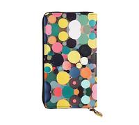 XZDCAL Cartera larga de piel con diseño abstracto de círculos para niñas y mujeres con múltiples compartimentos, color negro, talla única, Black, Talla única