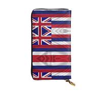 XZDCAL Cartera larga de piel con diseño de bandera de Hawái, para niñas y mujeres, con múltiples compartimentos, color negro, talla única, Black, Talla única