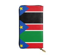 XZDCAL Cartera larga de piel con diseño de bandera de Sudán del Sur para niñas y mujeres con múltiples compartimentos, color negro, talla única, Black, Talla única