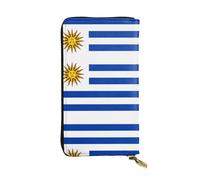 XZDCAL Cartera larga de piel con diseño de bandera de Uruguay para niñas y mujeres con múltiples compartimentos, color negro, talla única, Black, Talla única
