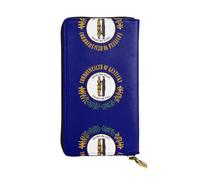 XZDCAL Cartera larga de piel con diseño de bandera del estado de Kentucky para niñas y mujeres con múltiples compartimentos, color negro, talla única, Black, Talla única