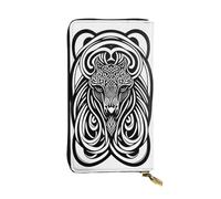 XZDCAL Cartera larga de piel con diseño de cabezas simétricas de animales, para niñas y mujeres, con múltiples compartimentos, color negro, talla única, Black, Talla única