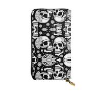 XZDCAL Cartera larga de piel con diseño de calavera con pistas en la cabeza, para niñas y mujeres, con múltiples compartimentos, color negro, talla única, Black, Talla única