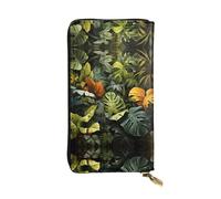 XZDCAL Cartera larga de piel con diseño de hojas de palmera tropical, para niñas y mujeres, con múltiples compartimentos, color negro, talla única, Black, Talla única