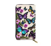 XZDCAL Cartera larga de piel con diseño de mariposas moradas, azules y amarillas, para niñas y mujeres, con múltiples compartimentos, color negro, talla única, Black, Talla única