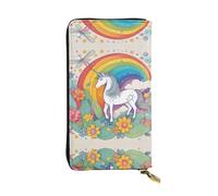 XZDCAL Cartera larga de piel con diseño de unicornios de dibujos animados, para niñas y mujeres, con múltiples compartimentos, color negro, talla única, Black, Talla única