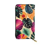XZDCAL Cartera larga de piel con patrón tropical para niñas y mujeres con múltiples compartimentos, color negro, talla única, Black, Talla única