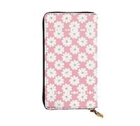 XZDCAL Cartera larga de piel con textura de crisantemo blanco para niñas y mujeres con múltiples compartimentos, color negro, talla única, Black, Talla única