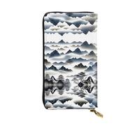 XZDCAL Chinese Landscape - Cartera larga de piel para niñas y mujeres con múltiples compartimentos, color negro, talla única, Black, Talla única