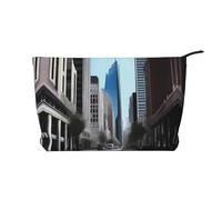 XZDCAL City Street - Bolsa de maquillaje de pana con forro resistente para viajes y uso diario, color negro, talla única, Black, Talla única