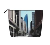 XZDCAL City Street - Bolsa de maquillaje de una sola capa con aspecto de lino con cremallera que garantiza tus necesidades diarias o de viaje, color negro, talla única, Black, Talla única